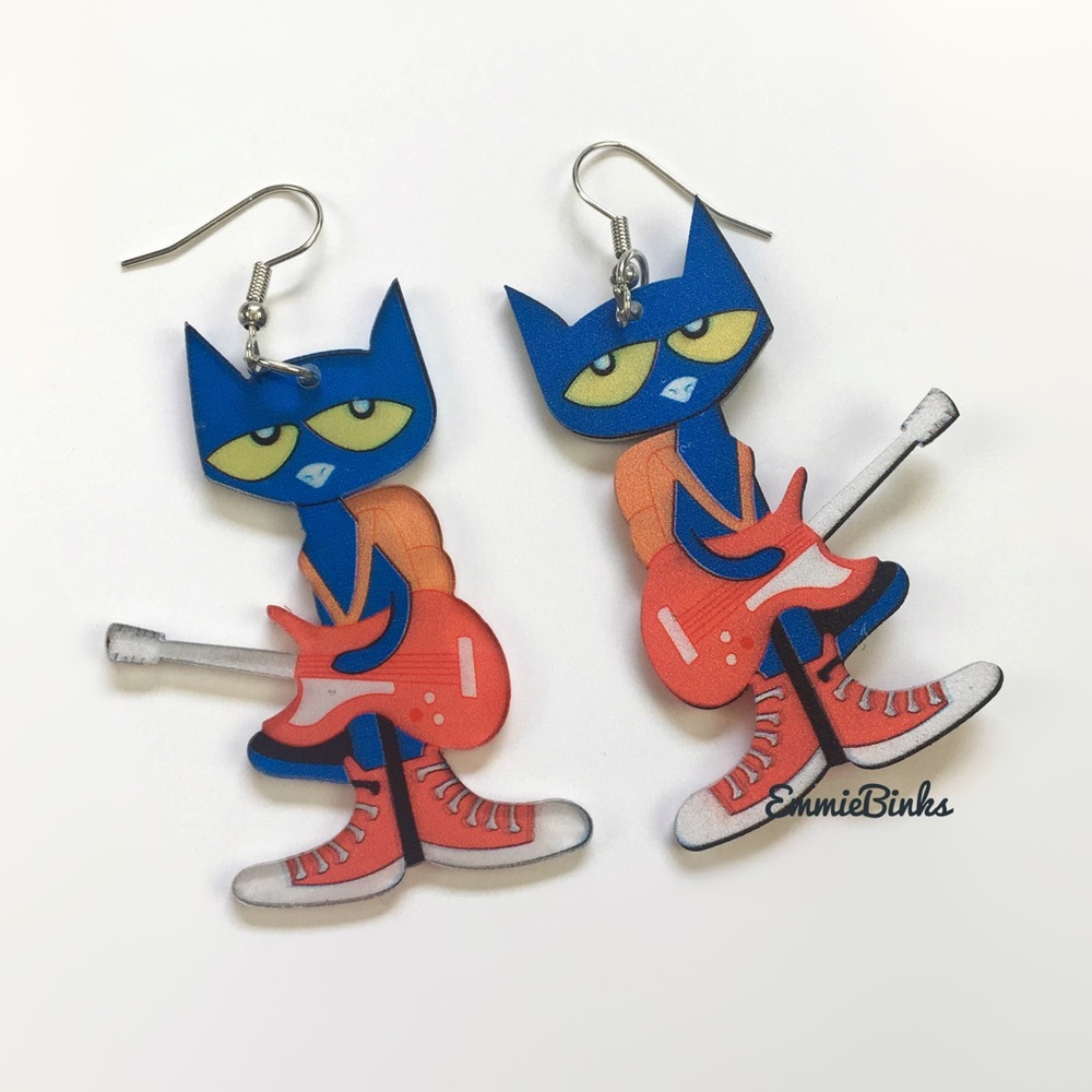 New Pete The Cat Rocking In My School Shoes Acrylic Dangle Earrings